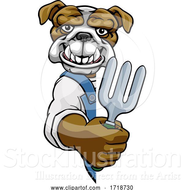 Vector Illustration of Cartoon Bulldog Gardener Gardening Animal Mascot