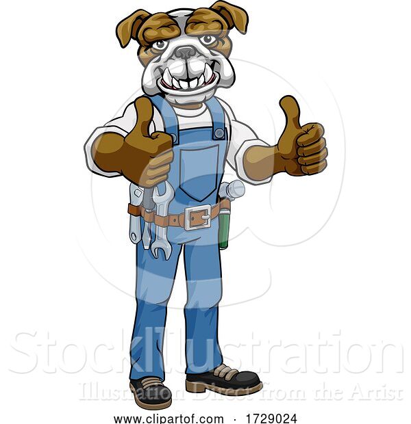 Vector Illustration of Cartoon Bulldog Mascot Plumber Mechanic Handyman Worker