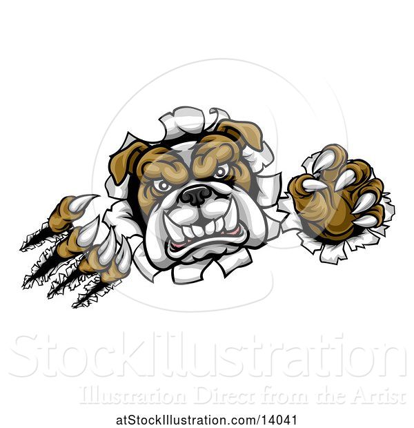 Vector Illustration of Cartoon Bulldog Monster Shredding Through a Wall