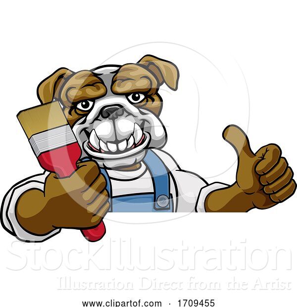 Vector Illustration of Cartoon Bulldog Painter Decorator Holding Paintbrush
