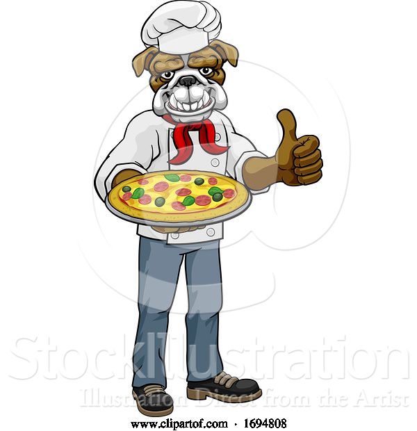 Vector Illustration of Cartoon Bulldog Pizza Chef Restaurant Mascot