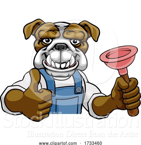 Vector Illustration of Cartoon Bulldog Plumber Mascot Holding Plunger