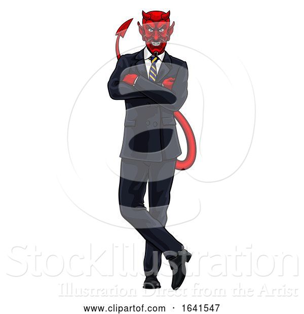 Vector Illustration of Cartoon Business Man Evil Devil in Suit