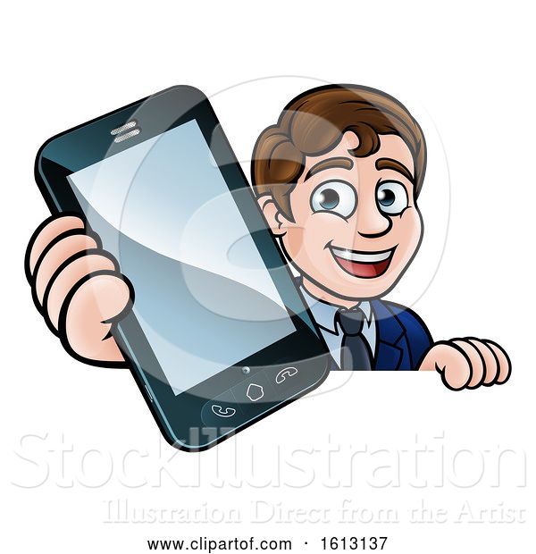 Vector Illustration of Cartoon Business Man Phone Concept