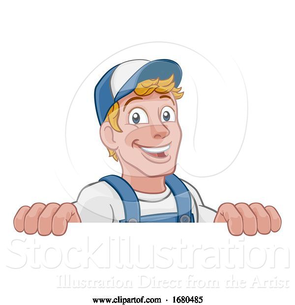 Vector Illustration of Cartoon Caretaker Handyman Construction Guy Sign