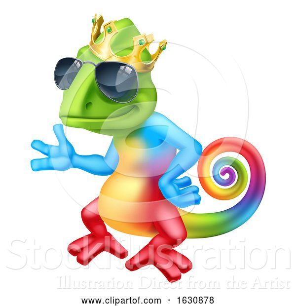 Vector Illustration of Cartoon Chameleon Cool King Lizard Character