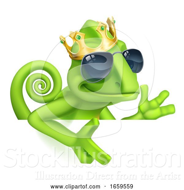 Vector Illustration of Cartoon Chameleon Cool King Lizard Character