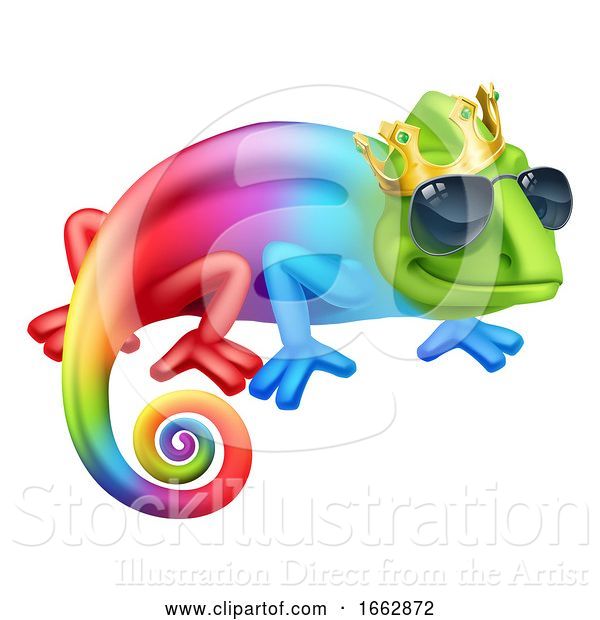 Vector Illustration of Cartoon Chameleon Cool King Lizard Character
