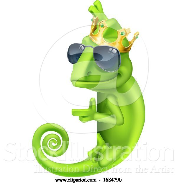 Vector Illustration of Cartoon Chameleon Cool King Lizard Character