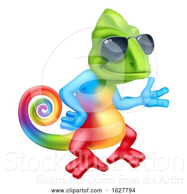 Vector Illustration of Cartoon Chameleon Cool Lizard Character Sunglasses