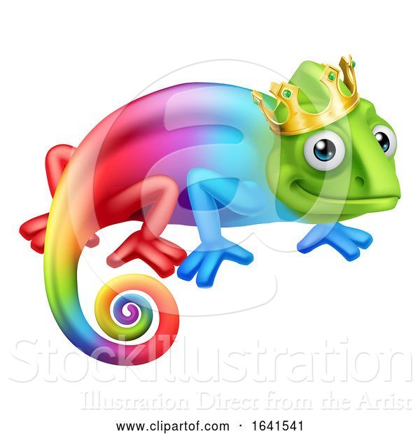 Vector Illustration of Cartoon Chameleon King Crown Lizard Character