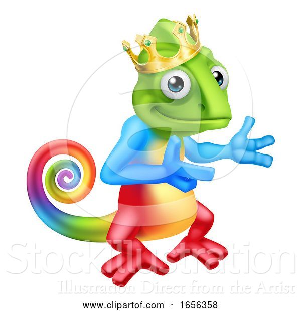 Vector Illustration of Cartoon Chameleon King Crown Lizard Character