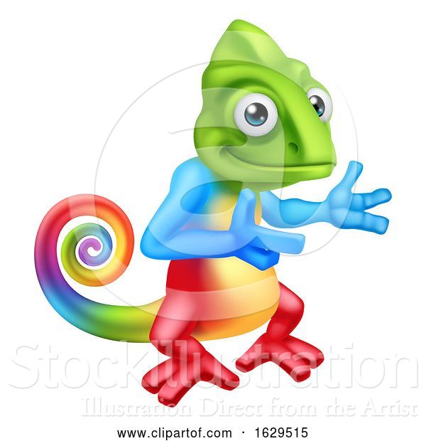 Vector Illustration of Cartoon Chameleon Lizard Character Pointing