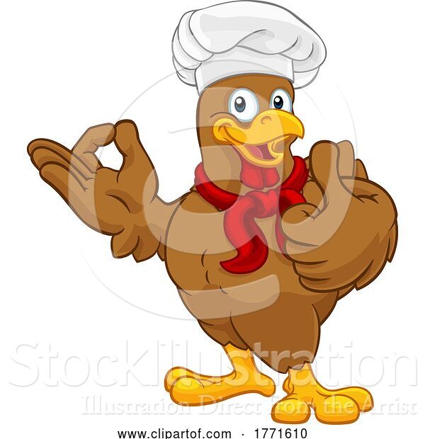 Vector Illustration of Cartoon Chef Chicken Rooster Cockerel Thumbs up Perfect