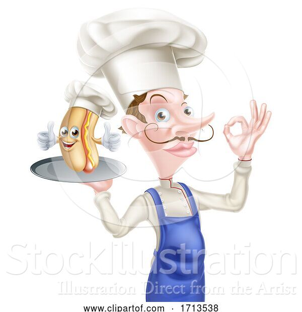 Vector Illustration of Cartoon Chef Holding Hot Dog