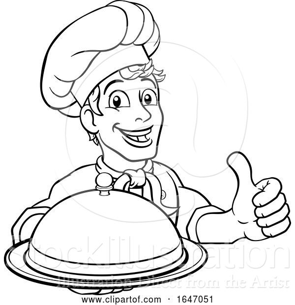 Vector Illustration of Cartoon Chef Holding Plate Platter Sign Cartoon