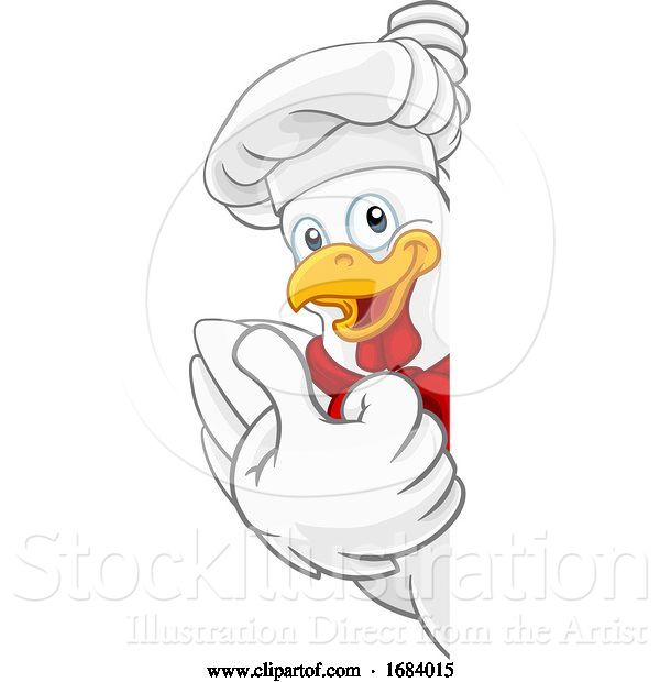 Vector Illustration of Cartoon Chicken Chef Rooster Cockerel Mascot Sign