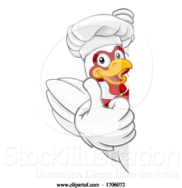 Vector Illustration of Cartoon Chicken Chef Rooster Cockerel Mascot Sign