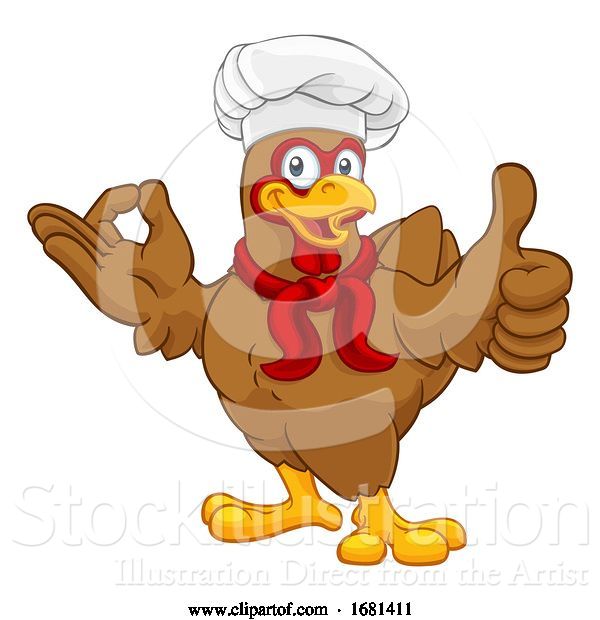 Vector Illustration of Cartoon Chicken Chef Rooster Cockerel Thumbs up Perfect
