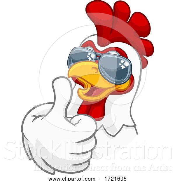 Vector Illustration of Cartoon Chicken Rooster Cockerel Bird Sunglasses Cartoon