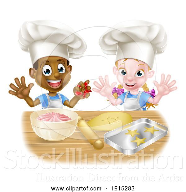 Vector Illustration of Cartoon Children Baking in Chef Hats