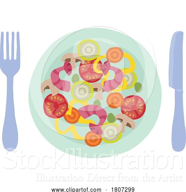 Vector Illustration of Cartoon Chinese Food or Curry Plate Knife and Fork Meal