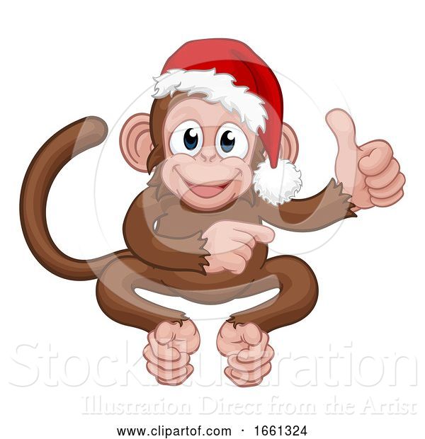 Vector Illustration of Cartoon Christmas Monkey Character in Santa Hat