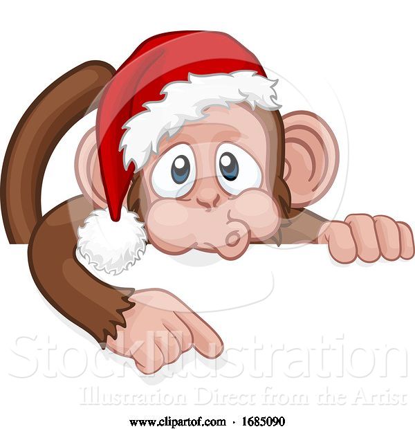 Vector Illustration of Cartoon Christmas Monkey Character in Santa Hat