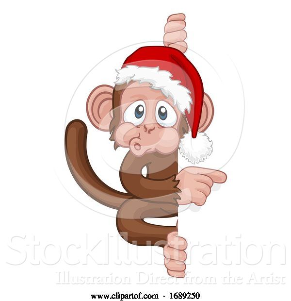 Vector Illustration of Cartoon Christmas Monkey Character in Santa Hat