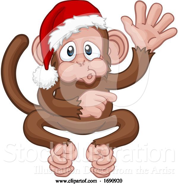 Vector Illustration of Cartoon Christmas Monkey Character in Santa Hat