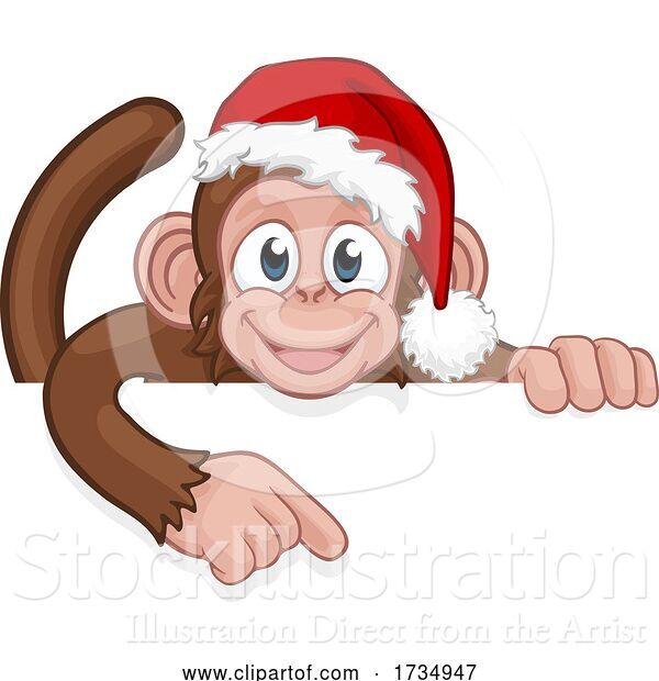 Vector Illustration of Cartoon Christmas Monkey Character in Santa Hat