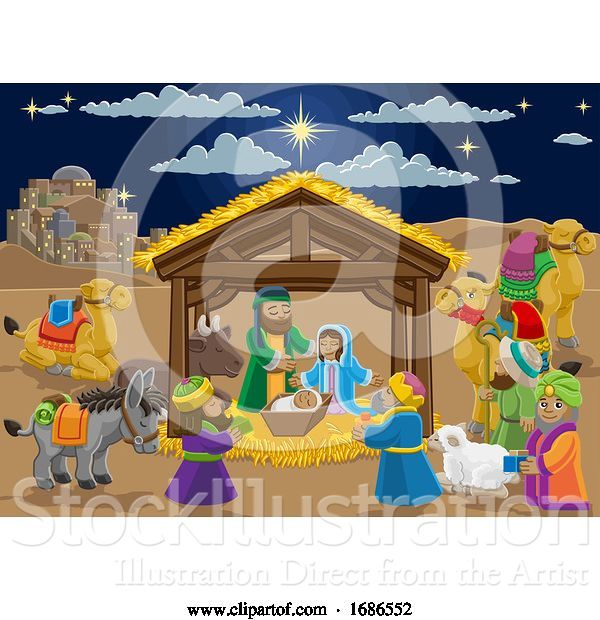Vector Illustration of Cartoon Christmas Nativity Scene Cartoon