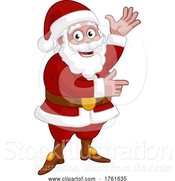 Vector Illustration of Cartoon Christmas Santa Claus Pointing and Waving