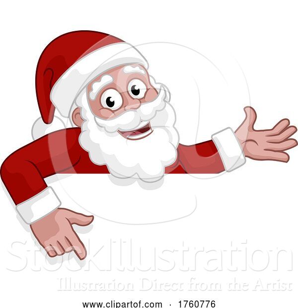 Vector Illustration of Cartoon Christmas Santa Claus Pointing over a Sign