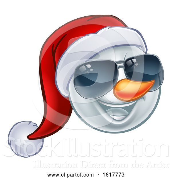 Vector Illustration of Cartoon Cool Christmas Snowman Santa Hat Sunglasses Emoji