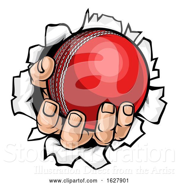 Vector Illustration of Cartoon Cricket Ball Hand Tearing Background