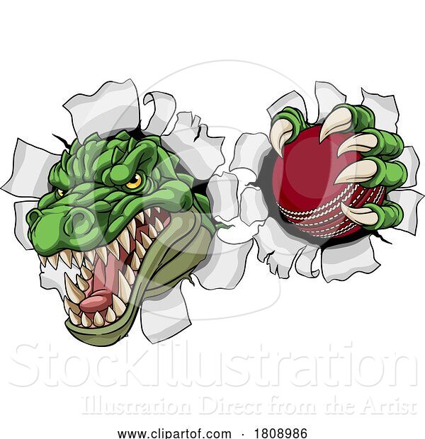 Vector Illustration of Cartoon Crocodile Dinosaur Alligator Cricket Sports Mascot