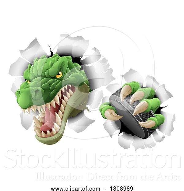 Vector Illustration of Cartoon Crocodile Dinosaur Alligator Hockey Sports Mascot