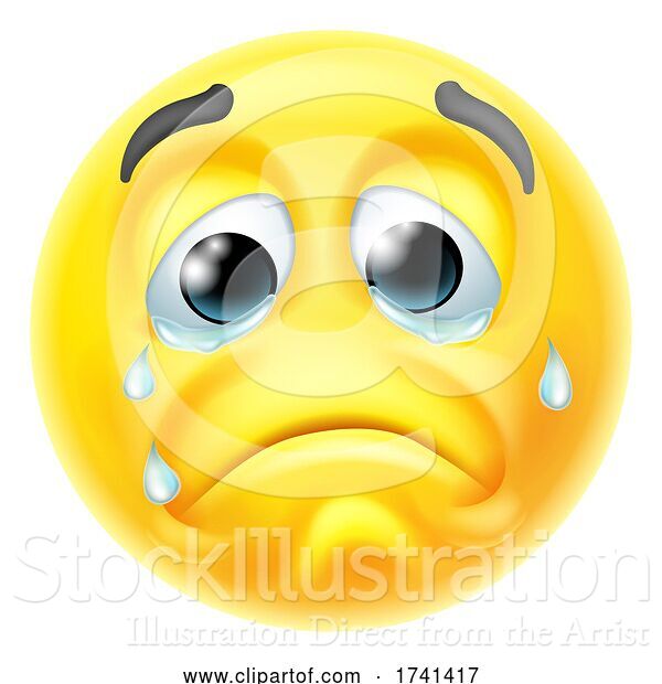 Vector Illustration of Cartoon Crying Sad Emoticon Face