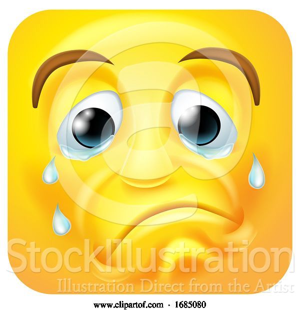 Vector Illustration of Cartoon Crying Square Emoticon