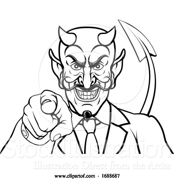 Vector Illustration of Cartoon Devil Evil Business Man in Suit Pointing