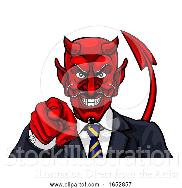 Vector Illustration of Cartoon Devil Evil Business Man Pointing in Suit