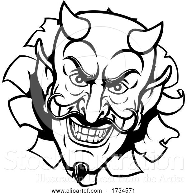 Vector Illustration of Cartoon Devil Satan Evil Mascot Face