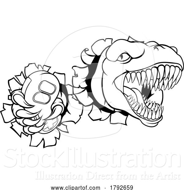 Vector Illustration of Cartoon Dinosaur Gamer Video Game Controller Mascot