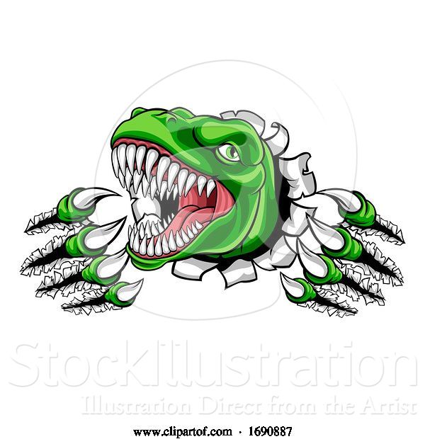 Vector Illustration of Cartoon Dinosaur T Rex or Raptor Mascot