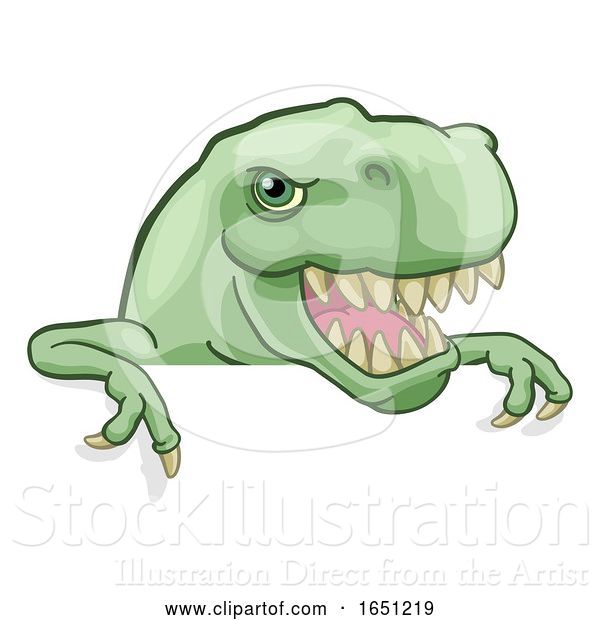Vector Illustration of Cartoon Dinosaur T Rex Peeking and Pointing Sign Cartoon