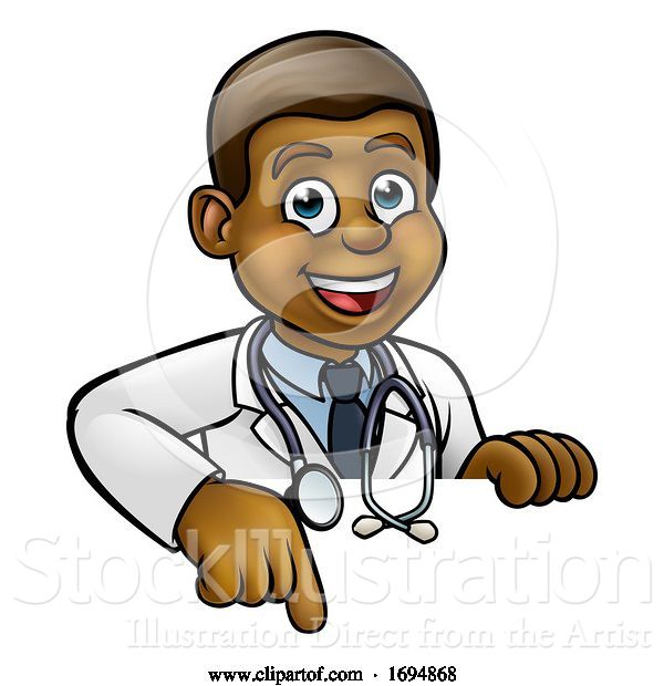 Vector Illustration of Cartoon Doctor Character Pointing