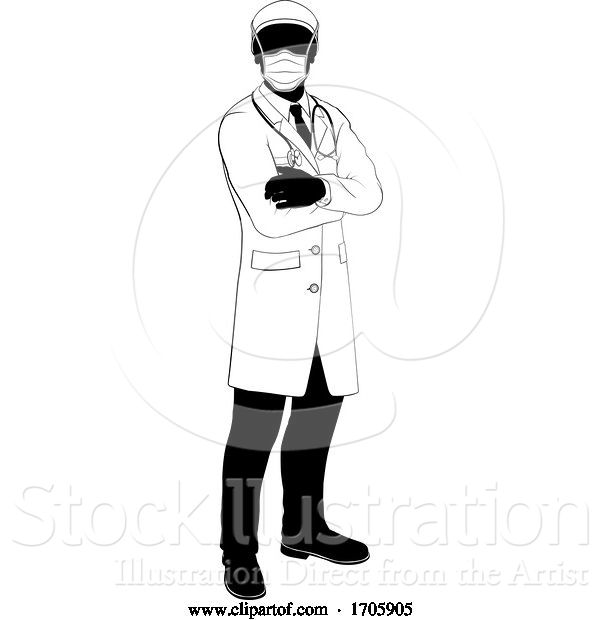 Vector Illustration of Cartoon Doctor Silhouette Healthcare in Medical PPE Mask