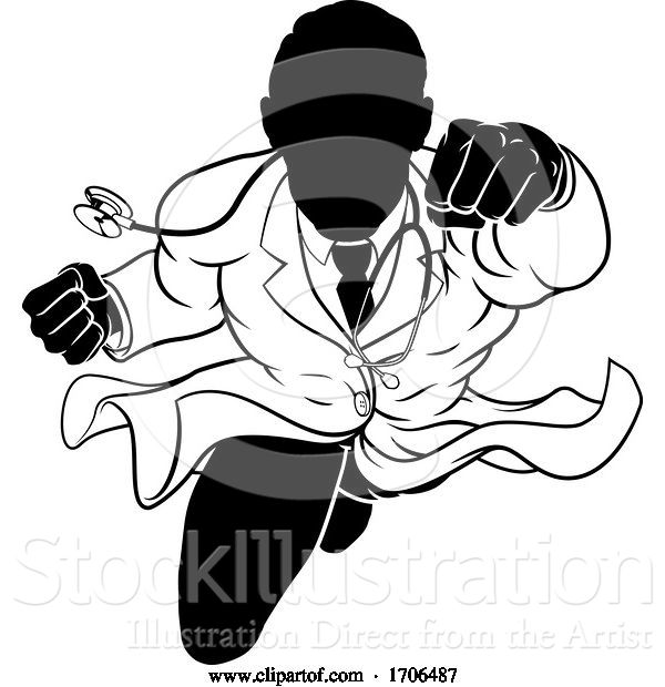 Vector Illustration of Cartoon Doctor Superhero Silhouette Medical Concept