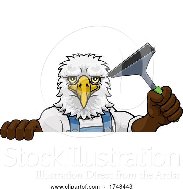 Vector Illustration of Cartoon Eagle Car or Window Cleaner Holding Squeegee